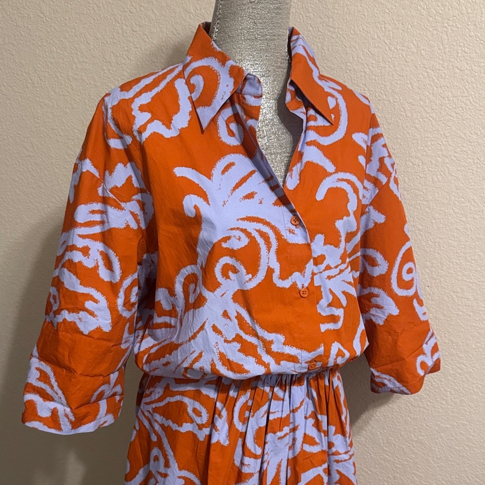 COS Orange and White Patterned Midi Dress‎ - Picture 3 of 10